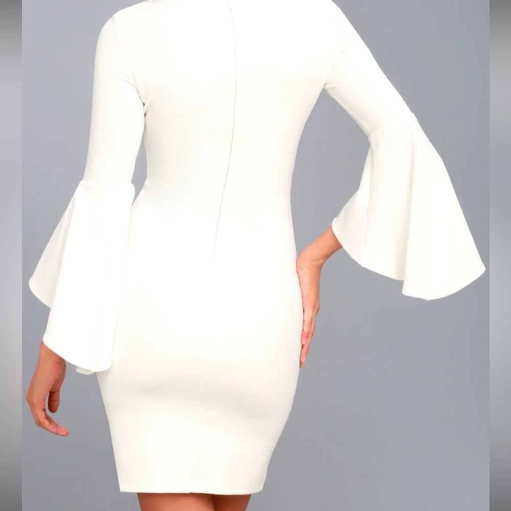 Gimme Some Flair White Flounce Sleeve Bodycon Dress Small View 4